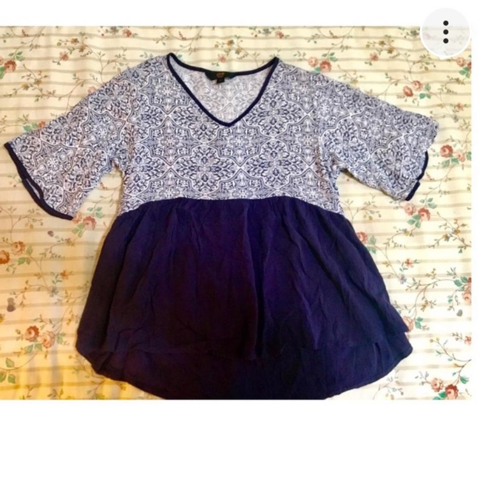 Navy Blue Babydoll Peasant Top